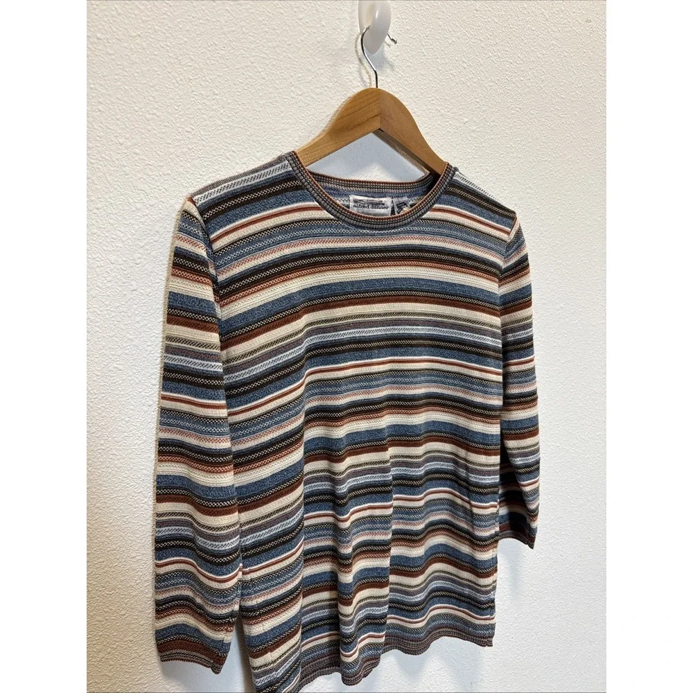 VTG Grandmacore Sweater Women‎ M Multicolor Stripe Knit Pullover Top Crewneck